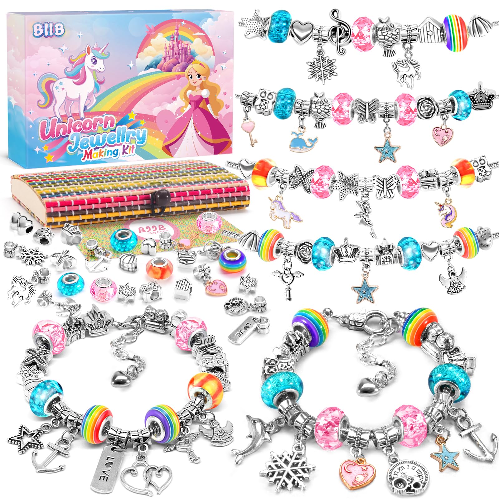BIIB Unicorn Gifts for Girls, Bracelet Jewellery Making Kit, Easter Crafts for Kids, Gifts for Teenage Girl Toys Age 5 6 7 8 9 10, Girls Gifts Arts and Crafts for Kids, Girl Birthday Presents