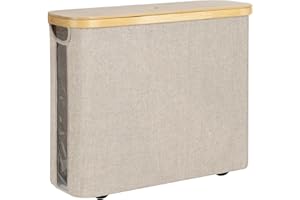 StorageWorks Toilet Paper Storage with Bamboo Lid, Toilet Paper Holder Basket for Up to 9 Mega or 12 Regular Size Rolls, Medium Paper Storage Baskets for Bathroom, Light Khaki, 1 Pack