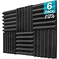 JBER 6 Pack Acoustic Foam Wedge, 2" X 12" X 12" Studio Soundproofing Panels Fire Resistant Sound Proof Padding Acoustic Treatment Foam (6 Square Feet, Charcoal)