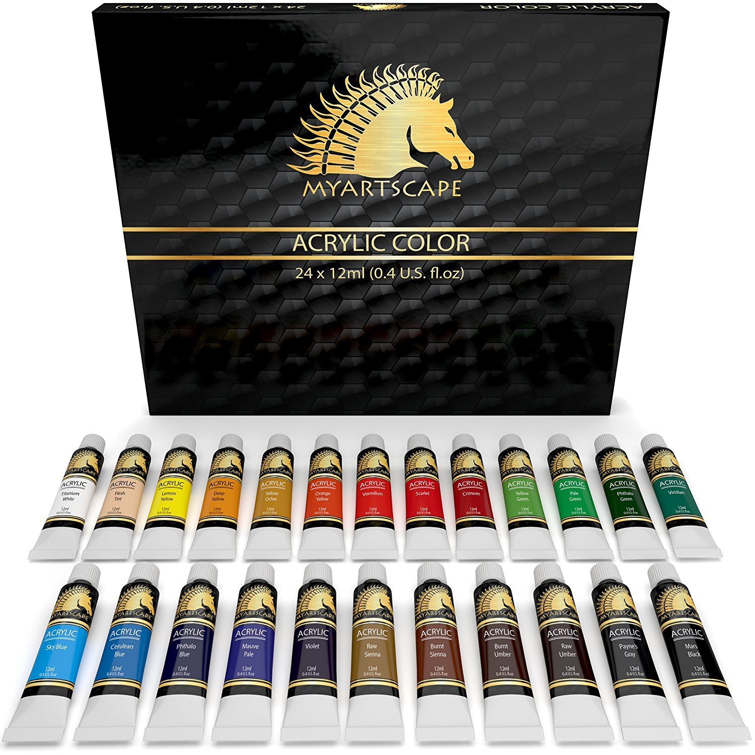 Myartscape Acrylic Paint Set - 24 x 12ml Tubes - Lightfast - Heavy Body - Long Lasting - Vibrant Colors - Professional Art Supplies - Artist Quality Paints