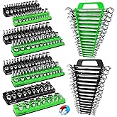 10-Piece Magnetic Socket and Wrench Organizer Set, 1/4", 3/8", 1/2" Drive Metric SAE Socket Organizer, Magnetic Wrench Holder 30 Slots Total, Tool Box Organizers (Sockets Wrenches not Included)