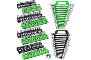 10-Piece Magnetic Socket and Wrench Organizer Set, 1/4", 3/8", 1/2" Drive Metric SAE Socket Organizer, Magnetic Wrench Holder