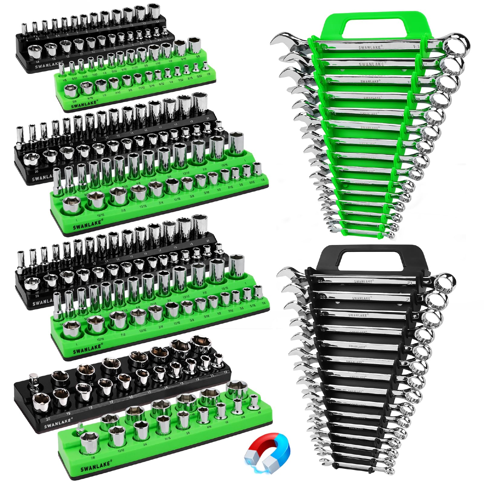 Photo 1 of 10-Piece Magnetic Socket and Wrench Organizer Set, 1/4", 3/8", 1/2" Drive Metric SAE Socket Organizer, Magnetic Wrench Holder 30 Slots Total, Tool Box Organizers (Sockets Wrenches not Included)