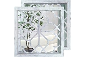 Wocred 2 PCS Square Wall Mirror,Gorgeous Rustic Farmhouse Accent Mirror,Rustic White Color Entry Mirror for Bathroom Renovation,Bedrooms,Living Rooms and More （20”）