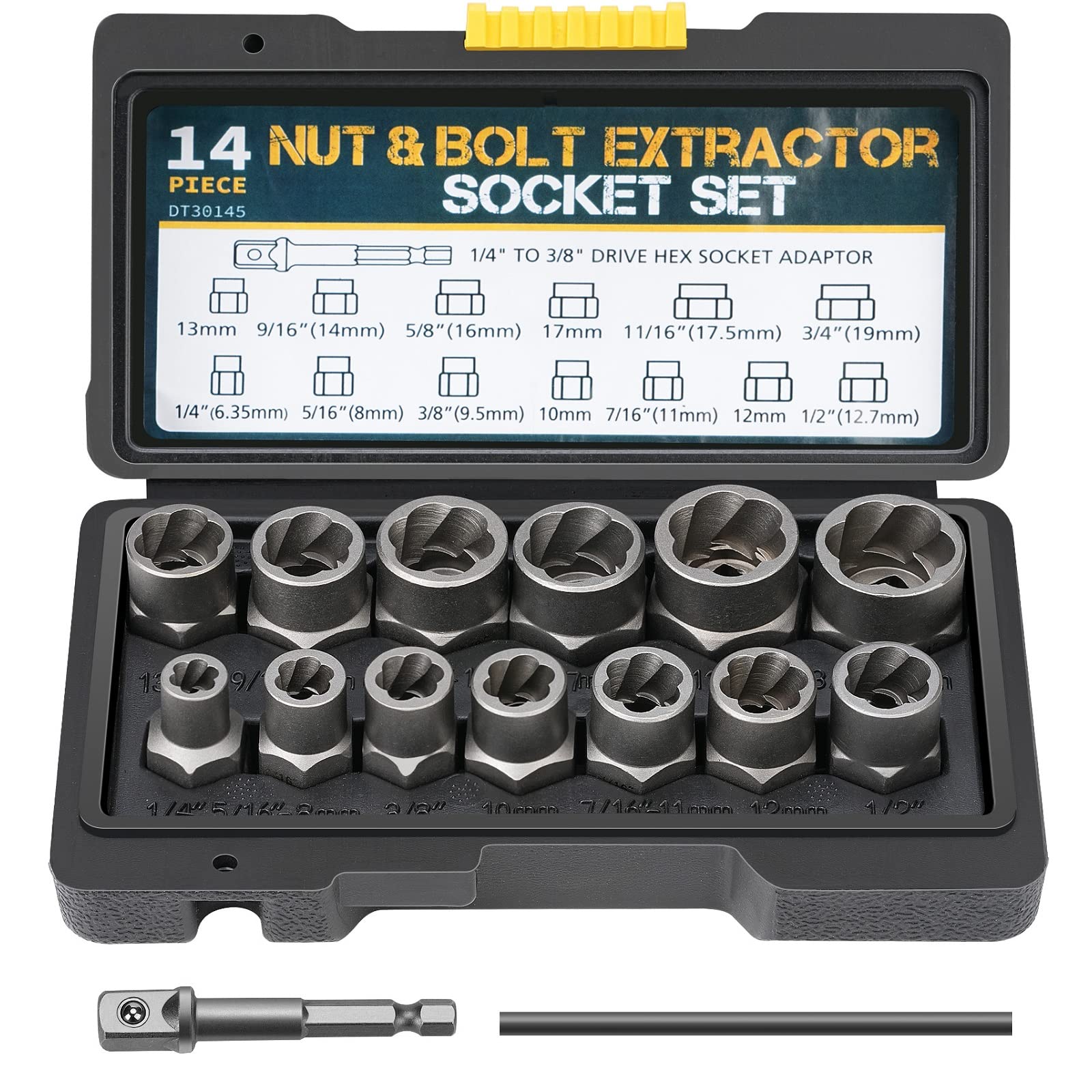 drado 14pcs 3/8" Drive Impact Bolt Extractor Socket Set - Nut Extractor Socket Remover Kit