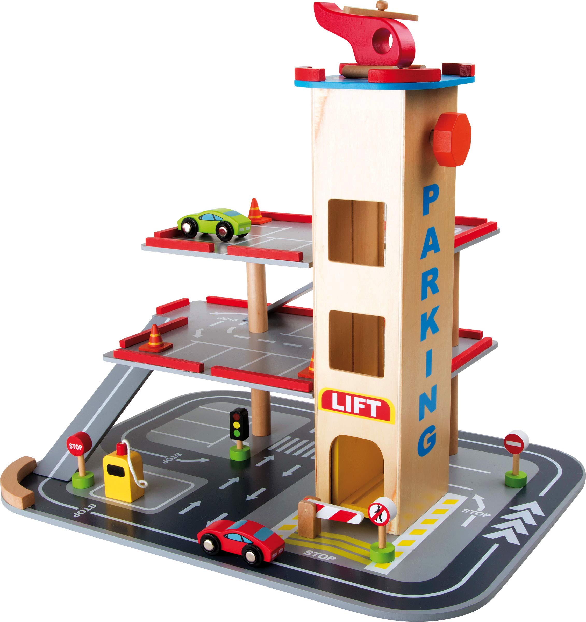 small foot 4777 Parking garage made of wood, with 3 floors, elevator and helicopter landing pad, from 3 years