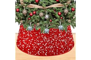 OMKSIH Christmas Tree Collar Red Sequin Tree Skirt Christmas 23.6 Inch Velvet Xmas Tree Stand Collar Sparkle Metallic Tree Ring Box Skirt Christmas Tree Trunk Base Cover for Home Holiday Ornaments