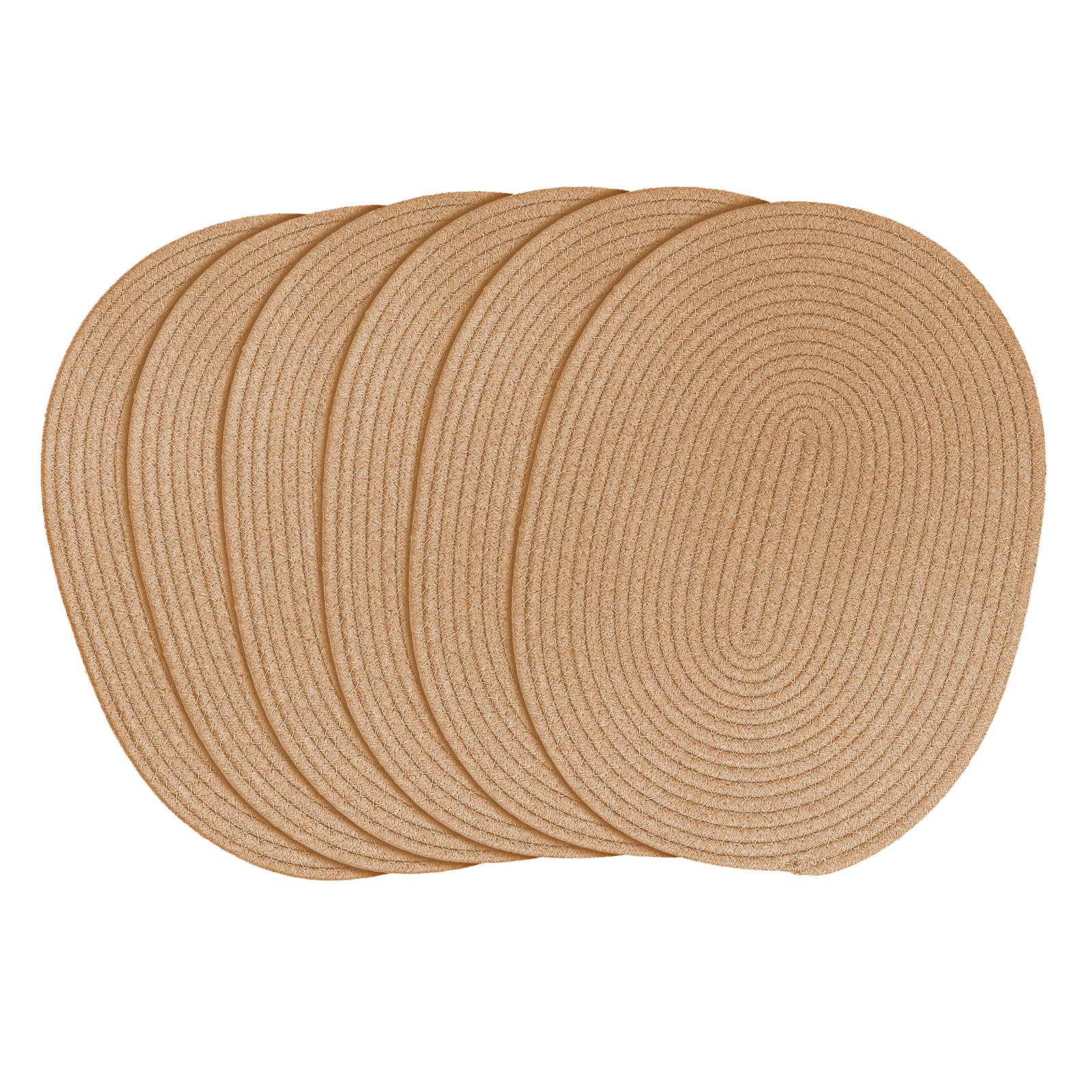 fanquare Oval Woven Placemats Set of 6 Dark Brown Cotton Rope Braided Placemats Heat Resistant Washable Non-Slip Table Mats for Kitchen Dining Table, Home Decoration 30 * 40cm