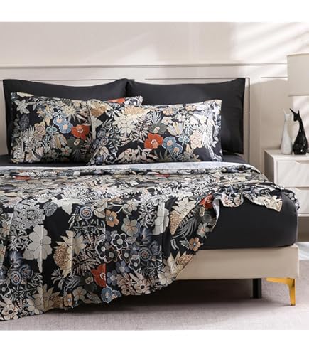 Helthep Sábanas Florales Tamaño Individual, 100% Algodón, Estampado Floral Verde, Sábanas Con Bolsillo Profundo De 17.5 Pulgadas, 4 Piezas De Sábanas De Flores Vintage Botánicas Verdes Para Cama De