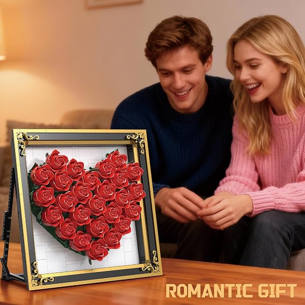 ZONECYTD RED ROSE BUILDING SET COMPATIBLE WITH LEGO FLOWERS BOUQUET BOTANICAL COLLECTION WALL & TABLE ART DECOR FOR LOVER ADULTS GIRLS -1871PCS