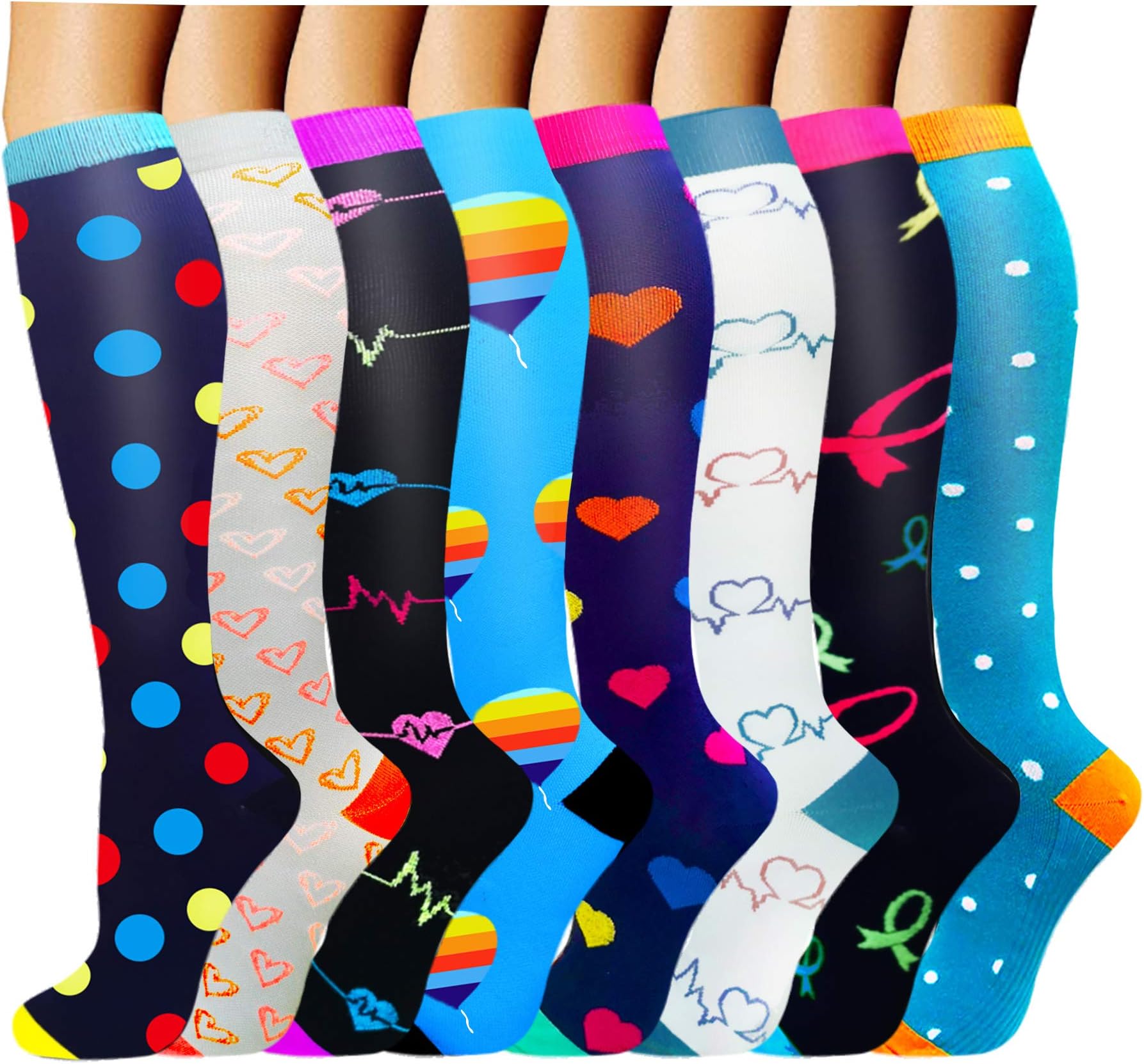 ACTINPUT Compression Socks for Women & Men Circulation 8 Pairs 15-20mmHg-Best support for Nurse,Medical,Running,Athletic