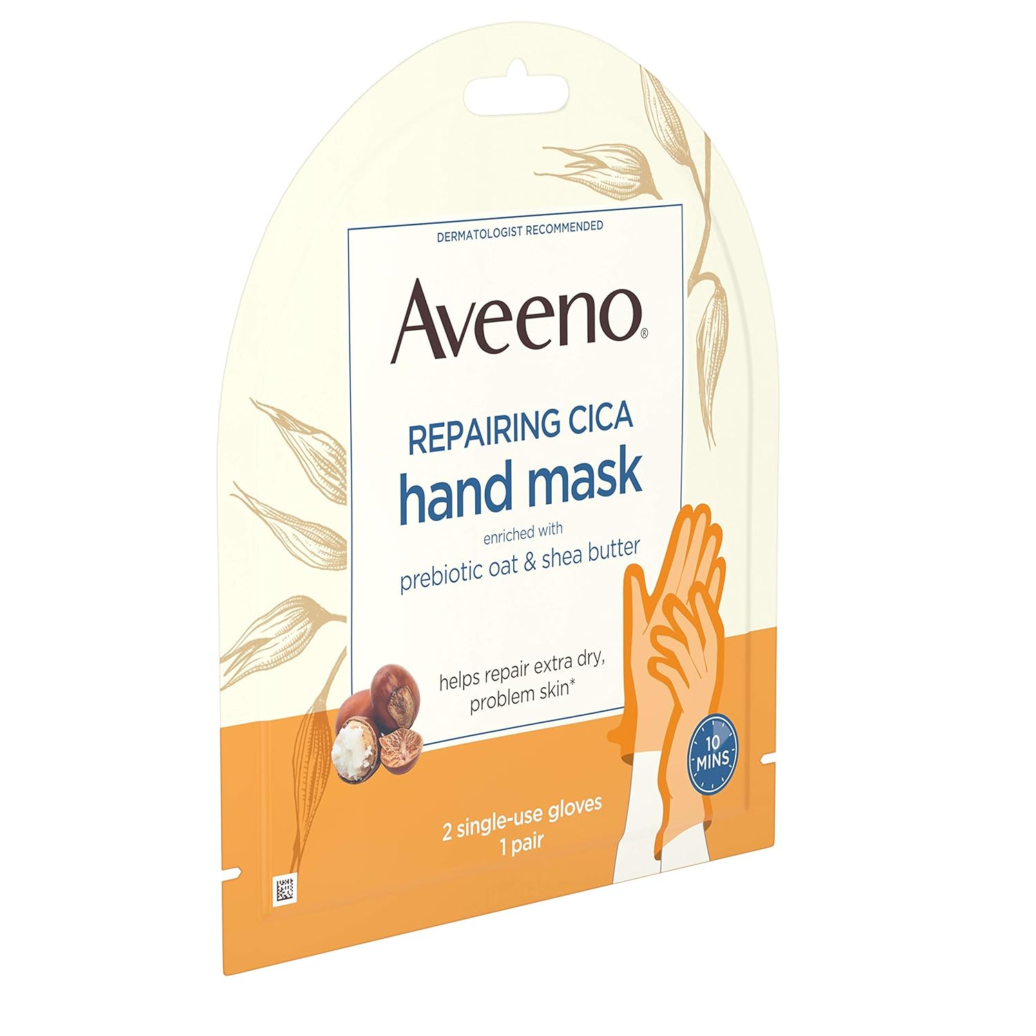 Aveeno Repairing CICA Hand Mask with Prebiotic Oat and Shea Butter for Extra Dry Skin, Paraben-Free and Fragrance-Free, 1 Pair of Single-Use Gloves : Beauty