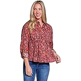 TRU LUXE Print V-Neck Collar Swing Shirt, Brown, S