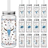Skylety 12 Pcs Western Cowboy Plastic Cups for Party with Straw and Lid 13. 5 oz Reusable Tumbler Cups Colorful Clear Drink Bottles Containers for Juices Beverage Birthday Party Decorations Supplies