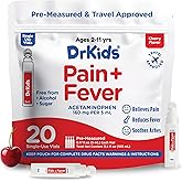 Dr. Kids Children’s Pain and Fever Medicine - Acetaminophen for Kids Ages 2-11, Pre-Measured Single-Use Vials for Headache, Sore Throat, Cold and Flu, Cherry Flavor, 20 Count