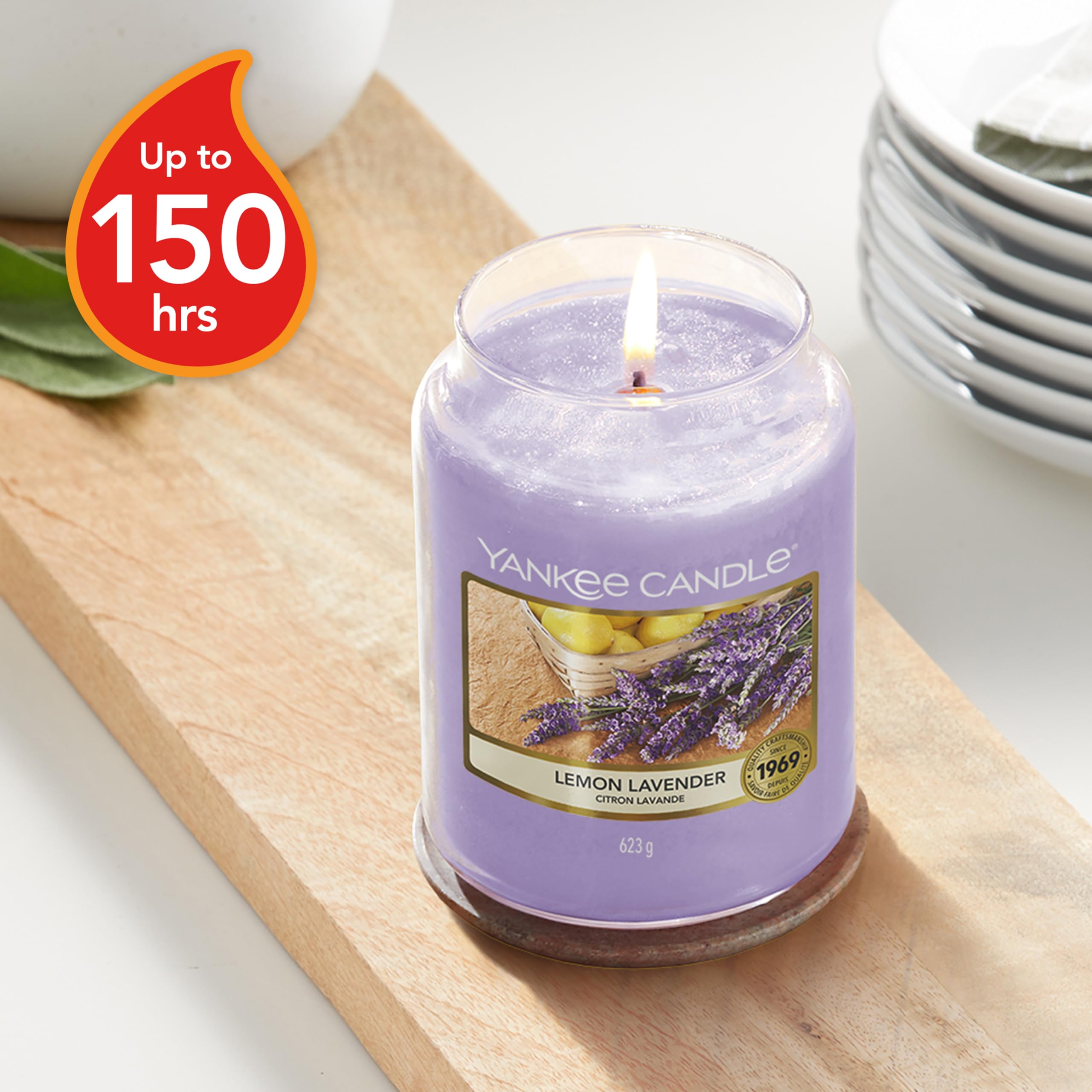 Yankee Candle Lemon Lavender Scented Classic 22oz Large Jar Single Wick Candle Over 110 Hours of Burn Time Ideal for Gifting Events and Home Fragrance