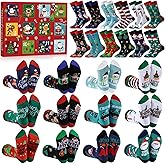 Newcotte 12 Days of Christmas Funny Socks Advent Calendar for Adult Advent Calendar 2025 Festive Holiday Countdown Socks Gifts Santa Claus Snowman Elk Gingerbread Man Pattern Gifts for Xmas Women Men