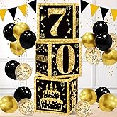 70th Birthday Decorations Boxes for Men- 3PCS Black Gold Happy 70th Birthday Balloons Boxes, 70 Year Old Party Supplies for Men Women