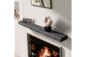 BoscoMondo Solid Wood Fireplace Mantel Shelf, Floating Mantle for Living Room, Farmhouse Rustic Wood Mantel, Easy Wall Mount with Heavy-Duty Metal Bracket (60", Jacobean)