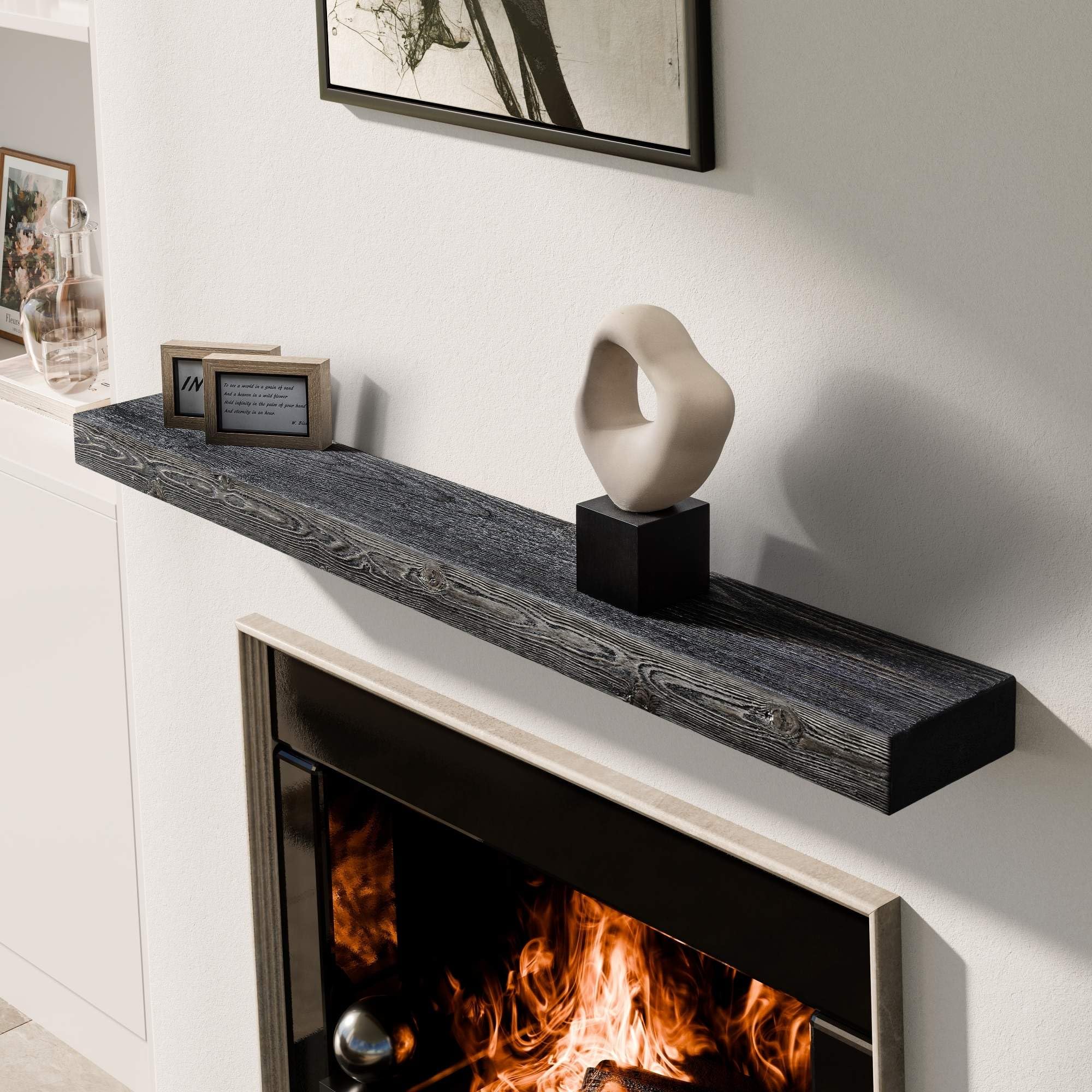 Photo 1 of BoscoMondo Solid Wood Fireplace Mantel Shelf, Floating Mantle for Living Room, Farmhouse Rustic Wood Mantel, Easy Wall Mount with Heavy-Duty Metal Bracket (60", Jacobean)