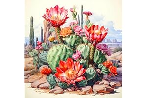 mrpwnle Cactus Diamond Art Painting Kits for Adults-Plant Flower Diamond Art Painting Kits for Beginners, 5D Round Full Drill Diamonds Gem Art DIY Crafts Kits for Home Decor Gifts14x14inch