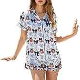 Raruxxin Women Halloween Pajamas Shorts Sets Pumpkin Print Short Sleeve Button Down Shirt Spooky 2 Piece Sleepwear Loungewear