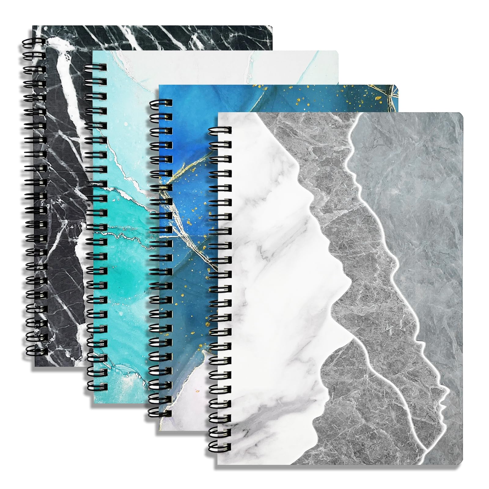 GOOKALA A5 Spiral Lined Notepad,4 Pack Spiral Notebook Wirebound Notebooks 80 Sheets(160 Pages)/Per Pack A5 Sketch Book Reporters Notepad for Office Travel School Drawing Marble Dark Color