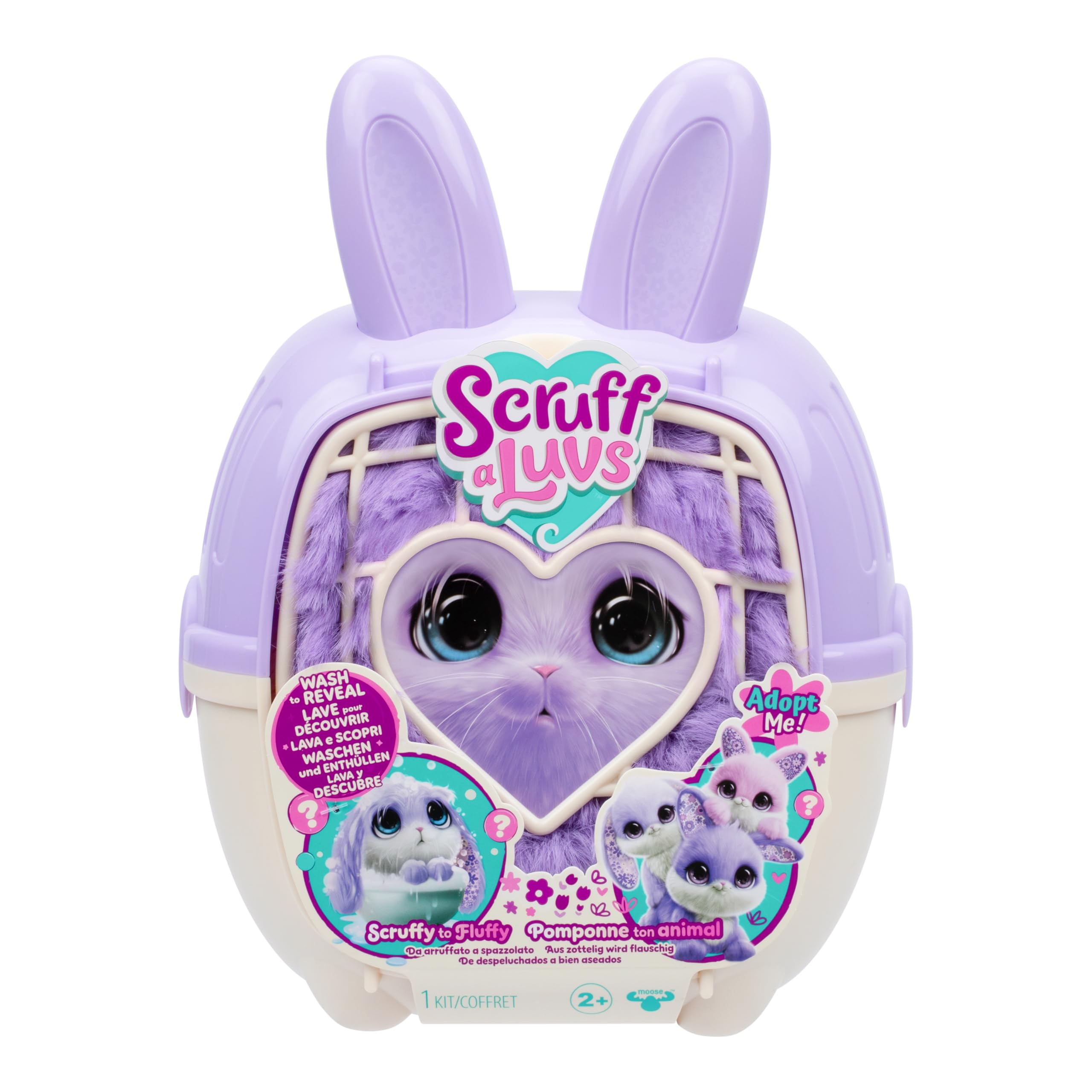 ScruffaLuvs Bunny Scruffs - Mystery Plush Toy, 5.5" Tall - Wash to Reveal a Bunny Scruff, Includes 11.4" Deluxe Pet Carrier, Purple