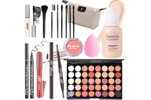 YBUETE Makeup Set Full Kit for Girls Teens Women, Makeup Present Set, Includes Eyeshadow, Foundation, Blusher, Eyebrow Pencil, Mascara, Eyeliner, Brushes, Lip Gloss, Sponge, Cosmetic Bag