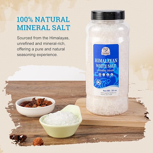 52USA HIMALAYAN WHITE SALT COARSE, SEA SALT FOR GRINDER REFILL, 39 OZ (2.4 POUND), PURE NATURE HIMALAYAN SALTS, COARSE SALTS PERFECT FOR COOKING, BBQ, BAKING, KOSHER SALT