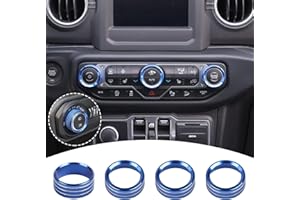 JeCar Air Conditioner Radio Switch Knob Cover Headlight Knob Cover Aluminum Alloy AC Button Trims Compatible with Jeep Wrangler 2018-2023 JL JLU & 2020-2023 Gladiator JT with Specific Dial Panel, Blue