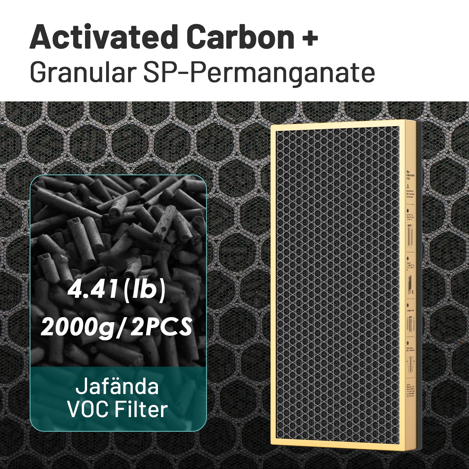 Jafända JF888 Replacement Filter, 2-Pack VOC Filters, with 4.4lb Activated Carbon & Granular SP-Permanganate, Remove Formaldehyde,VOCs,Smoke