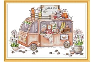 Bilrost Cross Stitch Kits for Beginners Needlepoint Kits for Adults Stamped Cross Stitch Kits for Adults DIY 14CT Embroidery Patterns Stitches Kit-Coffee cat 11.81x7.87 inch