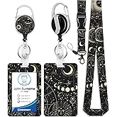 Toykee ID Badge Holder with Lanyard and Retractable Badge Reel Clip, Astrological Moon Sun Card Name Tag Lanyard Vertical ID Protector Bage Clips for Nurse Nursing Doctor Teacher Student