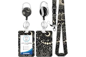 Toykee ID Badge Holder with Lanyard and Retractable Badge Reel Clip, Astrological Moon Sun Card Name Tag Lanyard Vertical ID Protector Bage Clips for Nurse Nursing Doctor Teacher Student