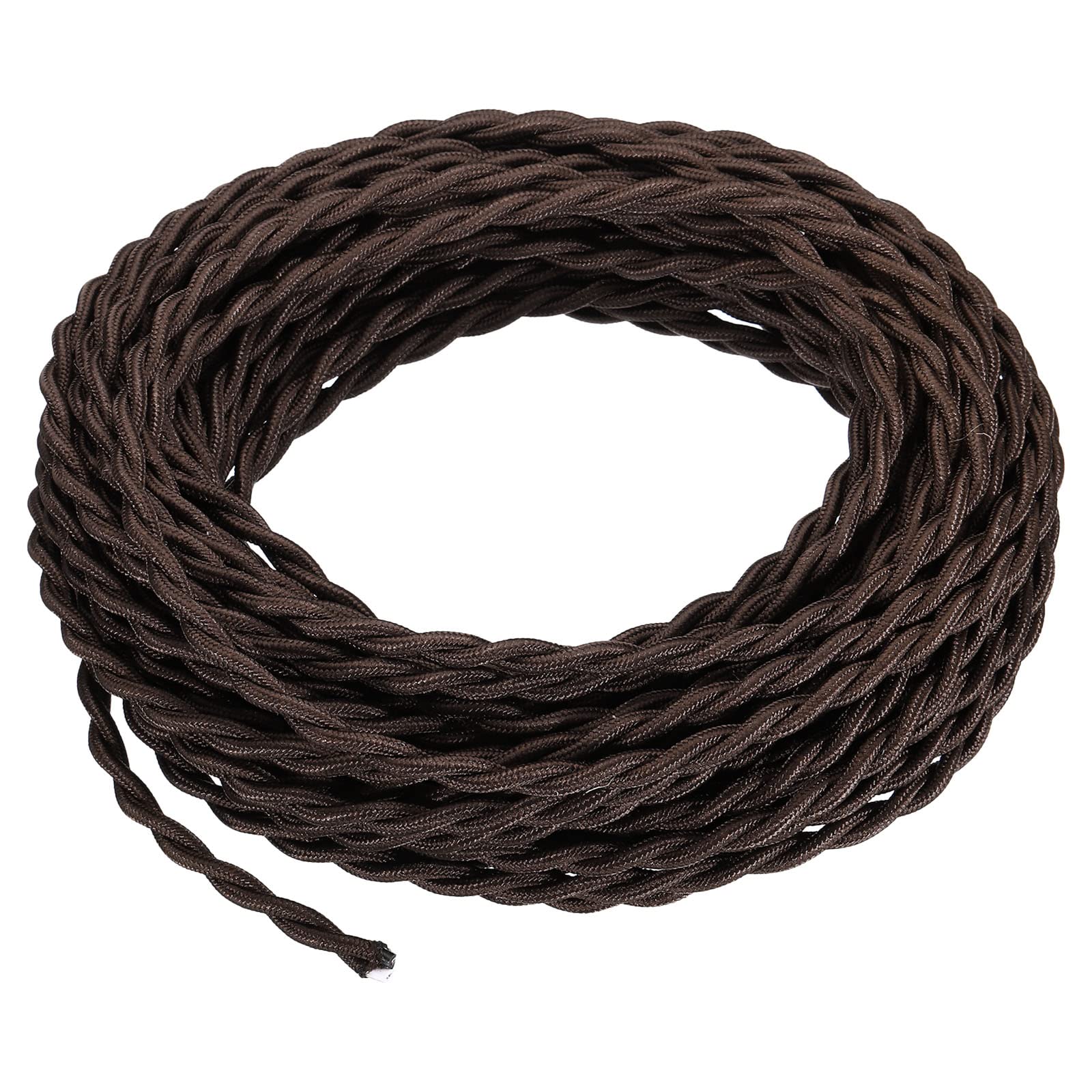 PATIKIL 50 Ft Twisted Cloth Covered Wire, Black UL Listed 18AWG 2-Conductor Vintage Lamp Cable for Pendant Light Bulb Industrial DIY Project, Dark Brown