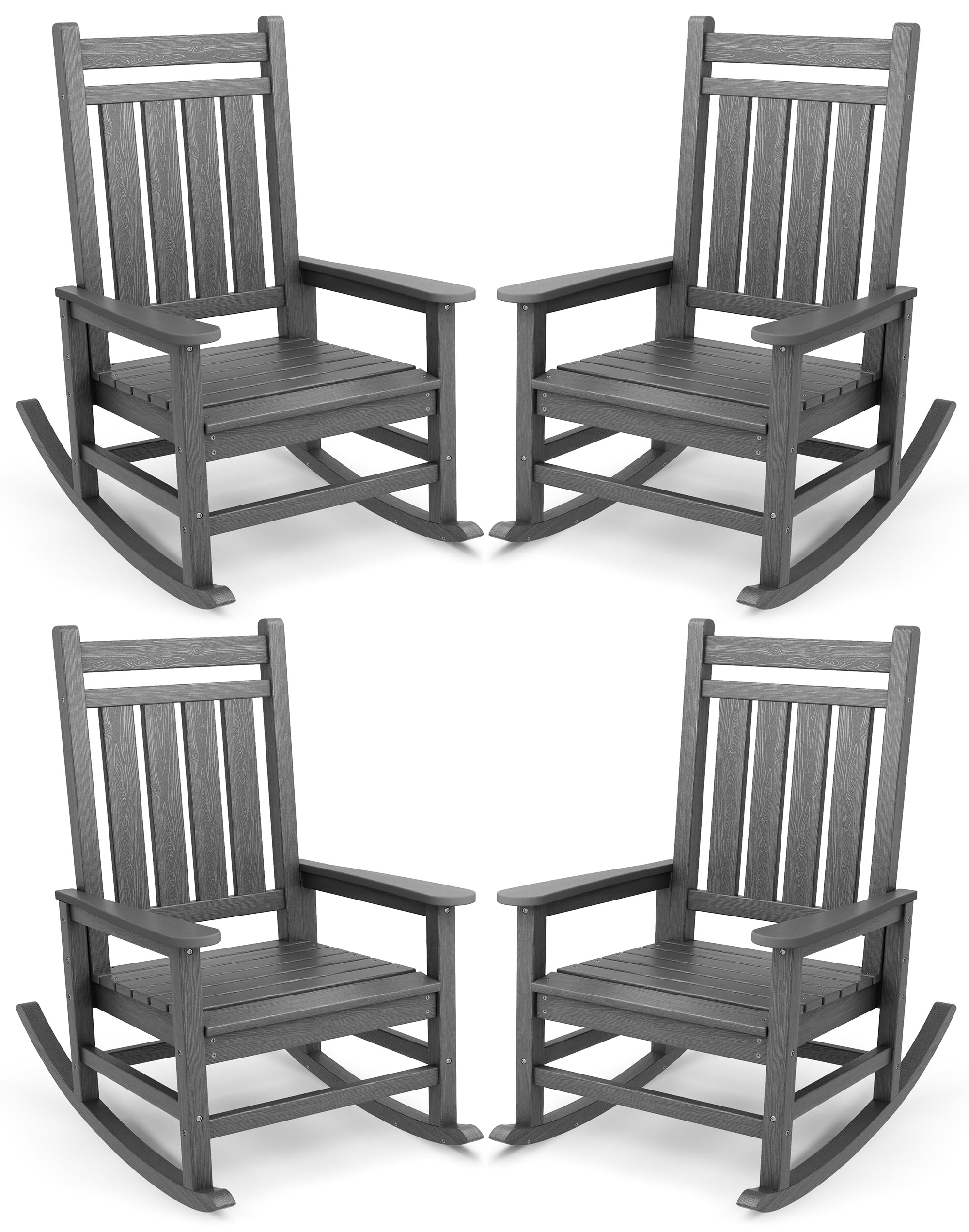 SERWALL Oversized Outdoor Rocking Chair Set of 4, HDPE Rocker for Adults, Patio Rocking Chairs for Porch, Grey Image