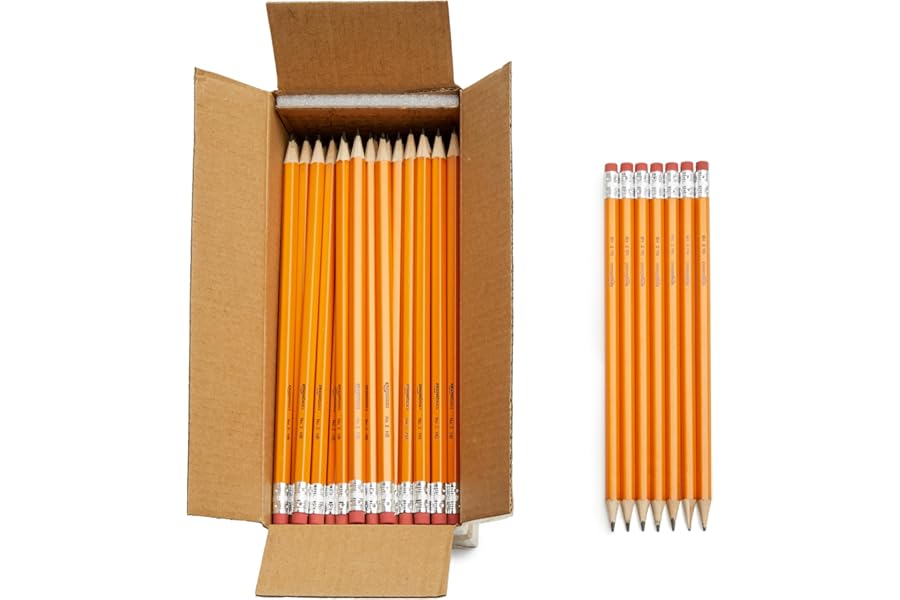 Amazon Basics Wood-Cased #2 Pencils for Writing, Drawing and Sketching, Pre-sharpened, HB Soft Lead with Erasers, Teacher Supplies, 150 Count, Yellow
