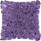 ELSKERJW Purple Velvet Decorative Pillow Cover 18x18Inch Handmade Stereo Ruffled Flower Throw Pillow Case Soft Luxury Floral Accent Cushion Case for Couch Bed Modern Farmhouse Home Decor Lavender
