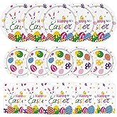 150 Pcs Happy Easter Plates and Napkins - Easte Egg Paper Dinnerware Set, Cute Eastes Rabbit Dinner Dessert Plates Luncheon Napkins Tableware for Easter Activity Party Supplies Table Decor, Serves 50