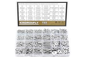 Kindroufly 722 Pieces #4-40#6-32#8-32#10-24, Phillips Pan Head Machine Screws Nuts Assortment Kit, 304 Stainless Steel, Fully Machine Thread