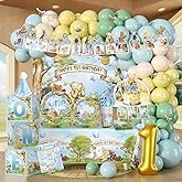 Classic Bear 1st Birthday Decorations Pooh Bear Balloon Arch Kit Banner Cake Decorations First Birthday Backdrop Pooh Plates And Napkins Set With 2 Pcs Tablecloth All-in-1 Vintage Bear Party Supplies