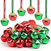 24 PCS Christmas Jingle Bell, Necklace Bells with Rope for Christmas Holiday Party Decoration Supplies (Red, Green)