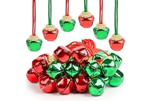 LIGHOON 24 PCS Christmas Jingle Bell, Necklace Bells with Rope for Christmas Holiday Party Decoration Supplies (Red, Green)