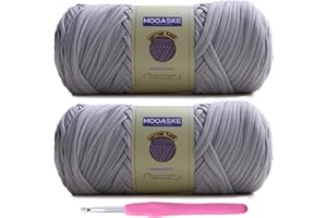 Mooaske 2 Pack T-Shirt Crochet Yarn for DIY Knitting Crochet Cloth Blanket Bag Dolls - 400g Chunky Thick Yarn for Crocheting with Polyester-Spandex Blend Elastic Fabric (Gray)