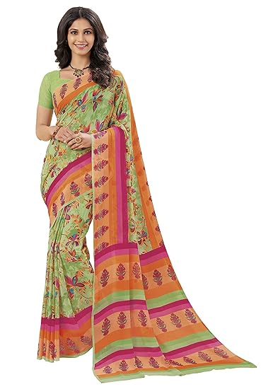 Womens Multi-Coloured Georgette Printed Saree And Blouse Material_RKSCSU35101