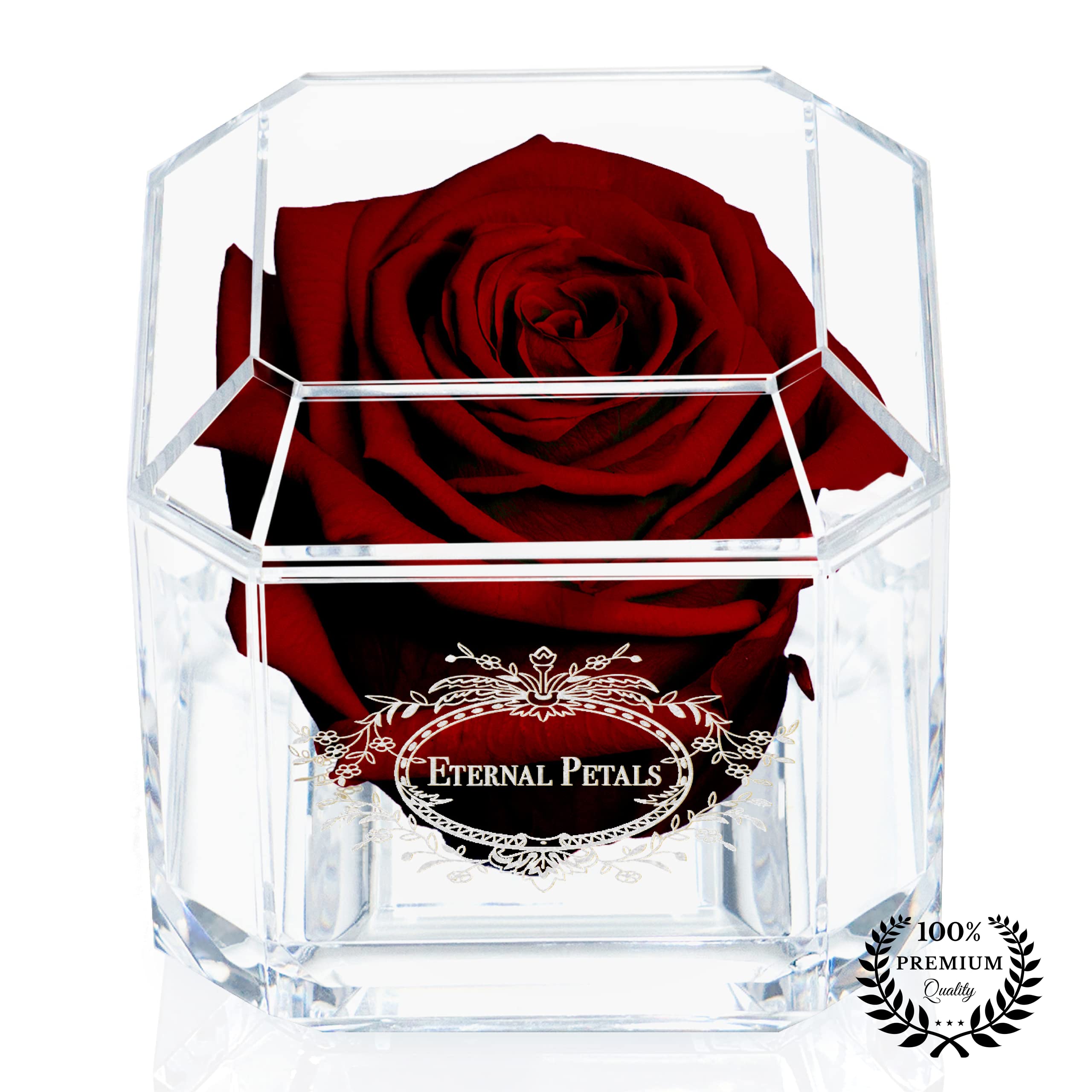 A 100% Real Rose That Lasts Years - Eternal Petals, Handmade in UK – White Gold Solo (Burgundy)