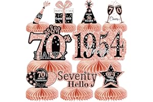 MOORAY 9Pcs 70th Birthday Decorations Honeycomb Centerpieces for Women, Rose Gold Pink Happy 70th Birthday Centerpieces Tables Toppers Party Decorations Supplies, Vintage 1954 Aged Birthday Table Sign Decor