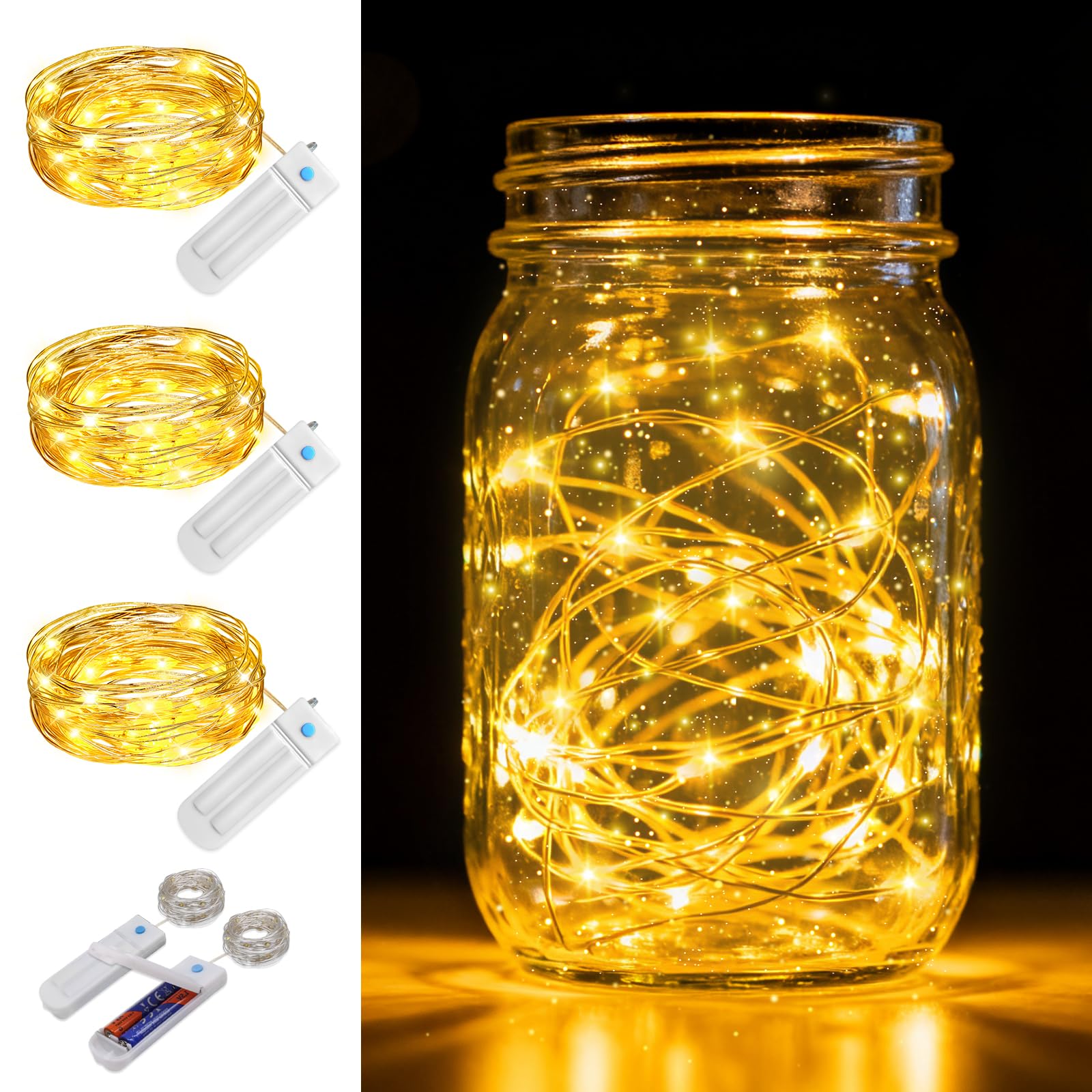 ZNYCYE Fairy Lights - 3 Pack 50 LED Battery Lights with Timer(8.2ft), 7 Modes Christmas Decorations Gifts String Lights Waterproof Fairy Lights Battery Operated for Bedroom,DIY Wedding, Party