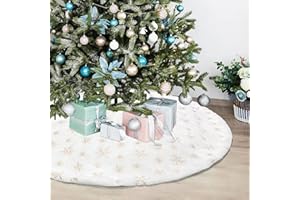 Dremisland Christmas Tree Skirt, 48 inches Large White&Silver Luxury Faux Fur Tree Skirt with Snowflakes Super Soft Thick Plu